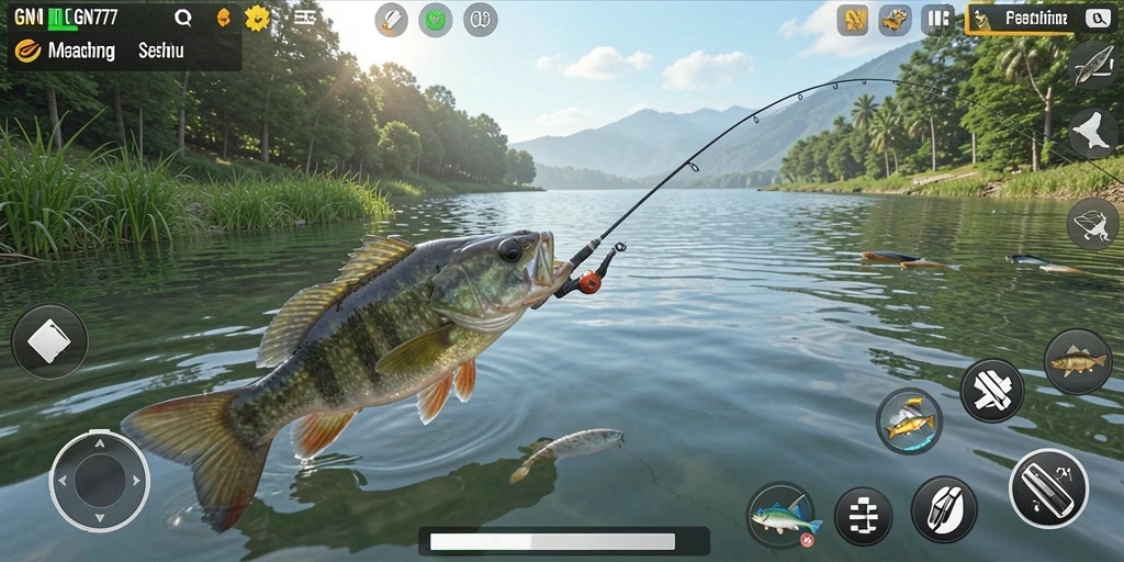 Screenshot gameplay menampilkan aksi memancing seru di GN777.