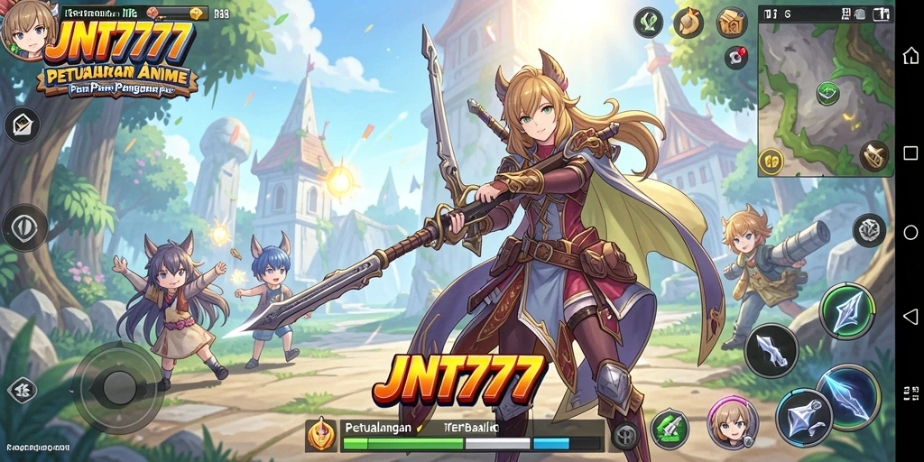 Tampilan gameplay JNT777 yang penuh warna dan karakter unik.
