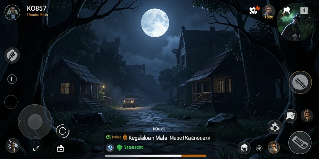 Screenshot gameplay KO857 menunjukkan momen menegangkan di kegelapan.