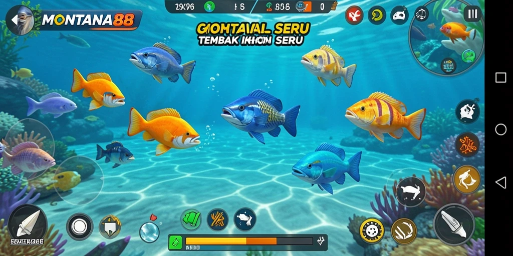 Tampilan gameplay MONTANA88 dengan aksi menembak ikan yang seru.