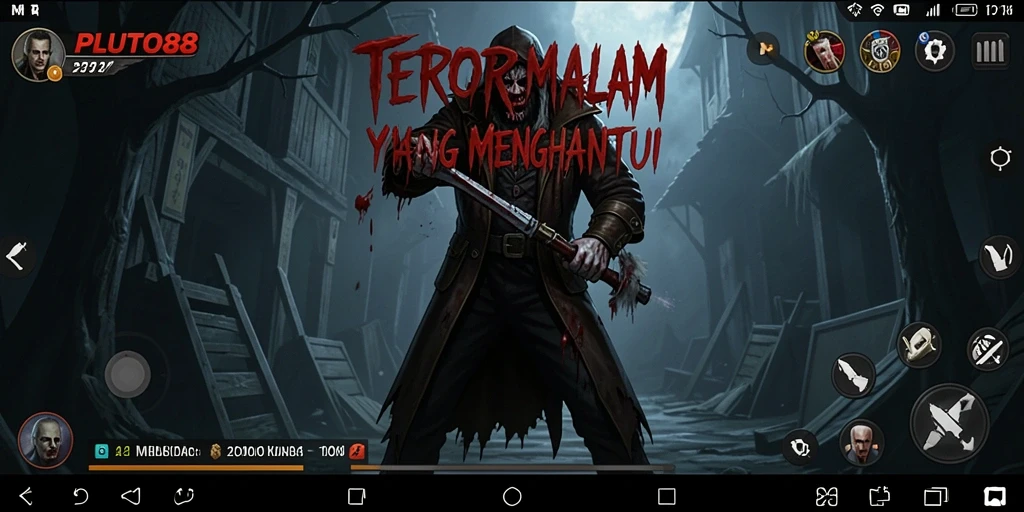 Tampilan gameplay menegangkan dari PLUTO88 saat menjelajahi area gelap.
